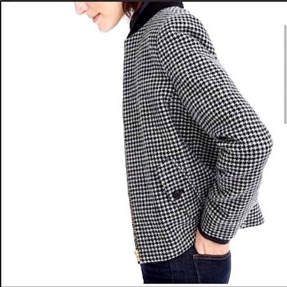 J.Crew Wool Houndstooth Bomber Jacket in Black Ivory XS - Picture 3 of 15